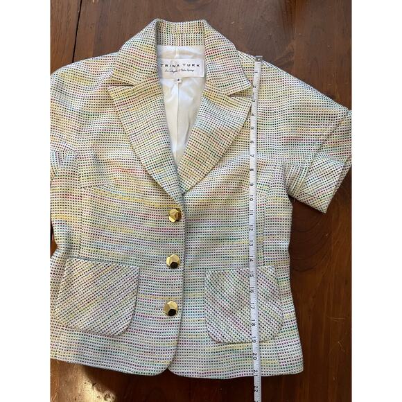 Trina Turk Blazer Designer Size 4 Rainbow Cuffed Short Sleeve Fully Lined - Picture 8 of 11